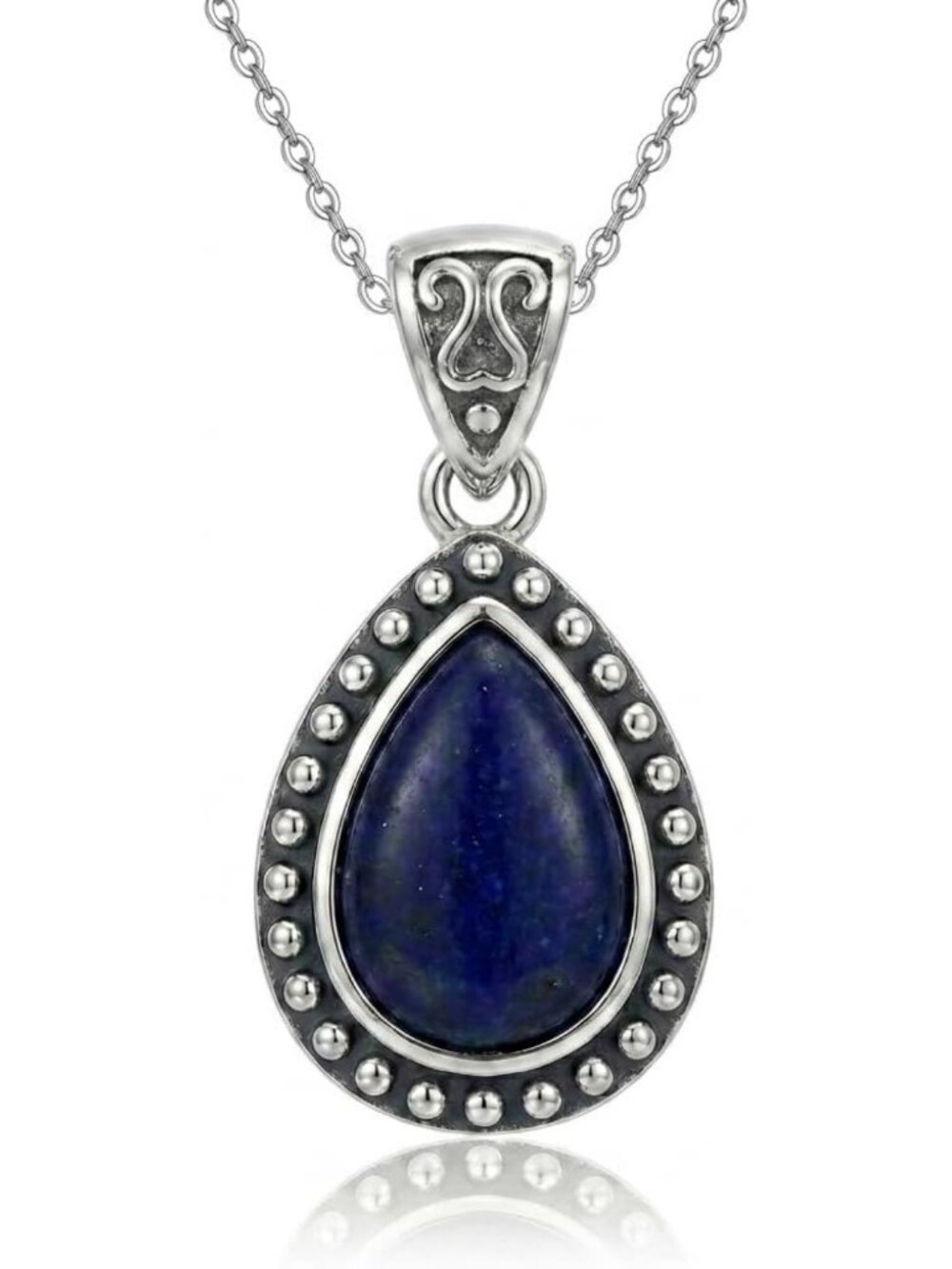 Teardrop Lapis Lazuli Pendant Necklace in 925 Sterling Silver - Retro Style